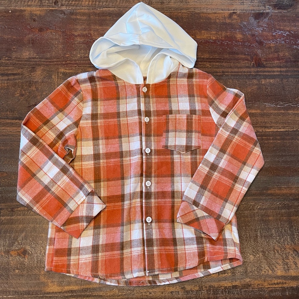 Rust/brown plaid button down shirt